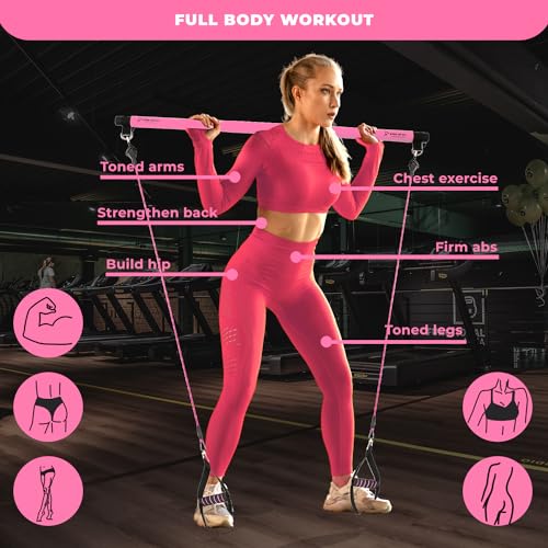 Multipurpose 3-Section Yoga Pilates Bar Set with Resistance Bands and Jump Rope | Travel-Friendly Home Gym Equipment for Men and Women of All Heights | Complete Body Fitness Workout Set