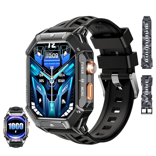OUKITEL BT80 Smart Watch for Men,2.13" AMOLED HD Display,100 Days Long Battery Life,Rugged Military Smart Watch with Bluetooth Calls/Heart Rate Monitor/Blood Oxygen for Android iOS (Black)