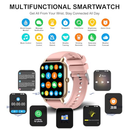 Smart Watch(Answer/Make Call), 1.85" Smart Watches for Men Women IP68 Waterproof, 110+ Sport Modes, Fitness Activity Tracker, Heart Rate Sleep Monitor, Pedometer, Smartwatch for Android iOS, Pink Gold