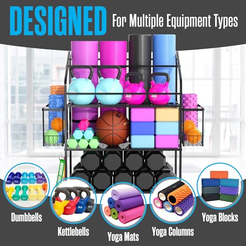 Houseables Weight Rack for Home Gym, Home Gym Storage Rack, 39"x16", 200LB Capacity, Metal, Dumbbell Rack, Workout Equipment Storage, Yoga Mat Stand, Organizer for Dumbbells, Weights, Kettlebell, Band