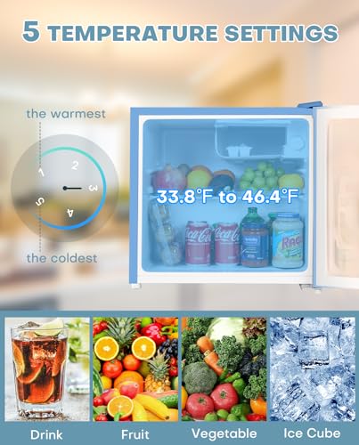 Upstreman 1.7 Cu.ft Mini Fridge with Freezer, Adjustable Thermostat, Energy Saving, Low Noise, Single Door Compact Refrigerator for Dorm, Office, Bedroom, Blue-FR17
