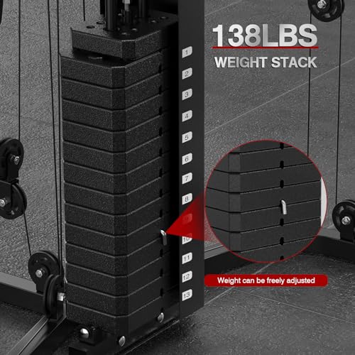 Multifunction Home Gym System Workout Station,Smith Machine with 138LB Weight Stack, Leg Press, LAT Station for Full Body Training (Home Gym Station)