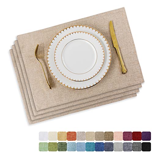 Home Brilliant Placemats Set of 4 Heat Resistant Dining Table Place Mats Plate Mat Cloth Placemats Summer Kitchen Table Mats Indoor Outdoor, Light Linen