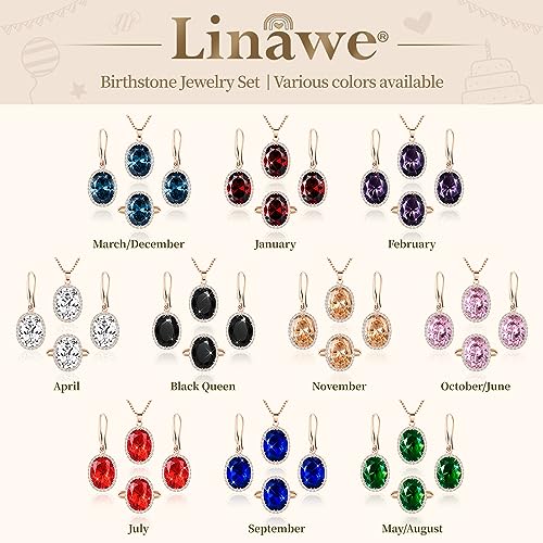 Linawe Crystal Jewelry Set for Women, Cubic Zirconia Ring, Diamond Necklace, Rhinestone Dangle Earrings, Wedding Jewelry for Brides Bridesmaid, 14K Gold/Silver/Rose Gold