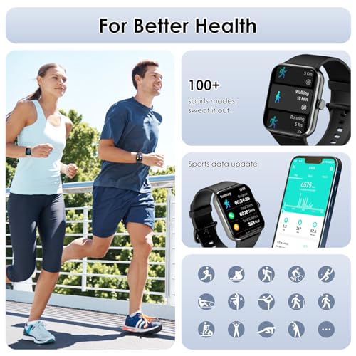 IOWODO Smart Watch(Answer/Make Call), 1.85" Smartwatch for Men Women, 100+ Sport Modes, Pedometer, IP68 Waterproof Fitness Tracker, Heart Rate/Sleep Monitor, Smart Watches for Android & iOS (2 Straps)