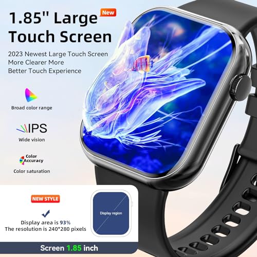 Hwagol Smart Watch (Answer/Make Call), 2024 Newest 1.85 Inch Fitness Tracker, Heart Rate/Sleep Monitor/Pedometer/Calories, Multiple Sports Modes, Women's Men's Fitness Watch for Android iPhone（Black）