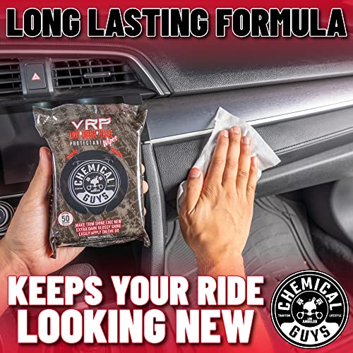 Chemical Guys PMWTVD10750 VRP Shine and Protectant Wipes Mega 50 Pack, For Vinyl, Rubber and Plastic Non-Greasy Dry-to-the-Touch Long Lasting Super Shine Dressing for Tires, Trim and More, (50 Ct)