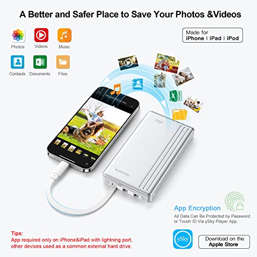 MFi Certified 2TB External Hard Drive for iPhone iPad MacBook Computer,Portable Photo Stick USB Flash Drive Storage Device to Backup Photo| Video | Music| File 【One-Touch Backup】