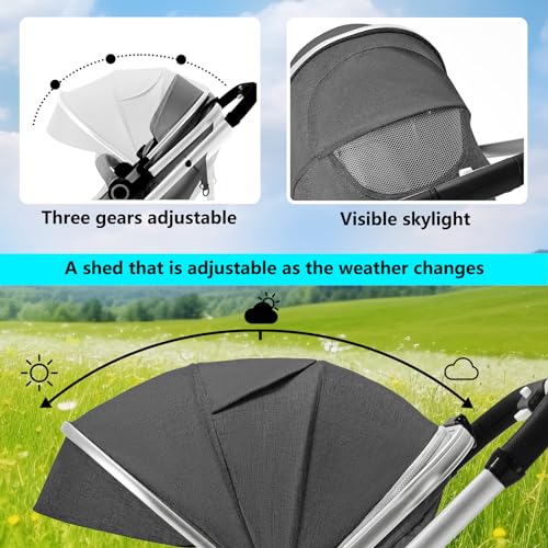 Kinder King 2 in 1 Convertible Baby Stroller, Folding High Landscape Infant Carriage, Newborn Reversible Bassinet Pram, Adjustable Canopy, Diaper Bag, Anti-Shock Toddler Pushchair Dark Grey