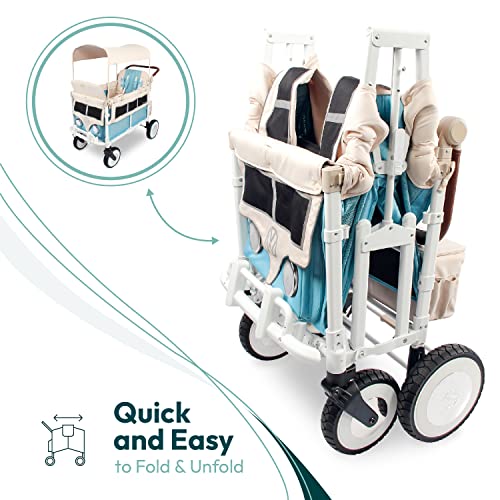WONDERFOLD Volkswagen Quad Stroller Wagon (4 Seater) - Collapsible Wagon Stroller with VW Bumper, Functioning Headlights, and All-Terrain XL Wheels, Bondi Blue