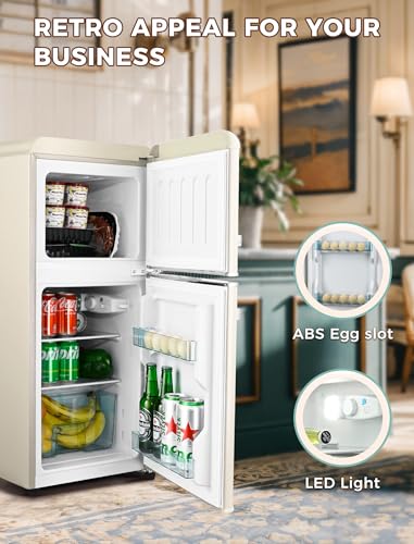 3.2Cu.Ft Compact Refrigerator Mini Fridge with Freezer, 2 Door Retro Small Refrigerator with Freezer, 7 Level Thermostat and Removable Shelves, Mini Fridge for Bedroom Office Apartment Dorm Bar