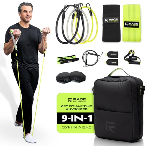 Ex Kit 9-in-1 Gym in a Bag - Stretch, Booty and Resistance Bands with Handles, Door Anchor - Travel, Office and at Home Workout Equipment Home Gym for Exercise, Yoga, and Fitness