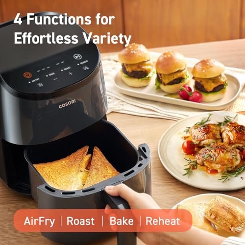COSORI Mini Air Fryer 2.1 Qt, 4-in-1 Small Airfryer, Bake, Roast, Reheat, Space-saving & Low-noise, Nonstick and Dishwasher Safe Basket, 30 In-App Recipes, Sticker with 6 Reference Guides, Grey