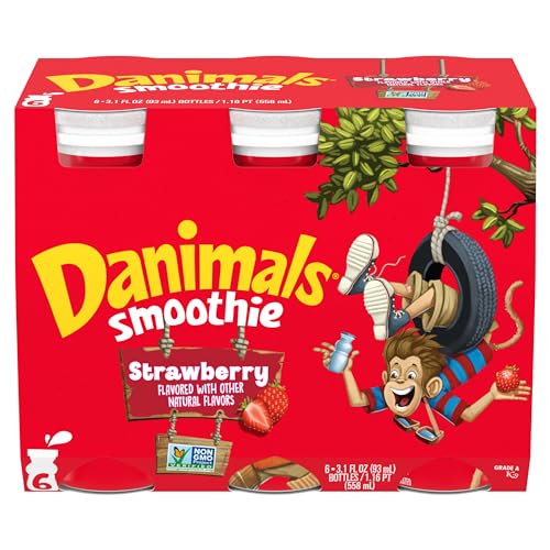 Danimals Smoothie Strawberry Explosion Dairy Drink Multi-Pack, Easy Snacks for Kids, 6 Ct, 3.1 OZ Smoothie Bottles