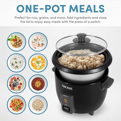 Aroma Housewares 1.5Qt. Rice & Grain Cooker (ARC-363NGB),Black,6-Cup Cooked / 3-Cup Uncooked