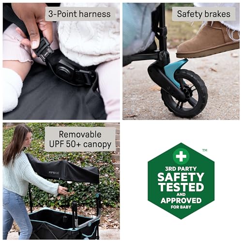 Summer by Ingenuity Pop 'N Ride Lightweight Stroller Wagon - Face-to-Face Seats for 2 with 3-Point Harnesses & Sun Canopy