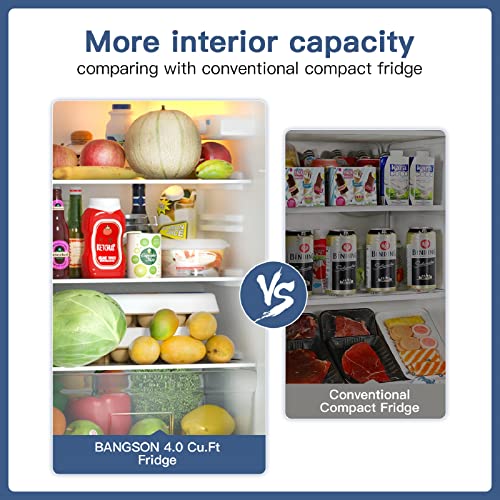 BANGSON Small Refrigerator with Freezer, 4.0 Cu.Ft, Samll Fridge with Freezer, 5 Settings Temperature Adjustable, 2 Doors, Compact Refrigerator for Apartment Bedroom Dorm and Office, Silver