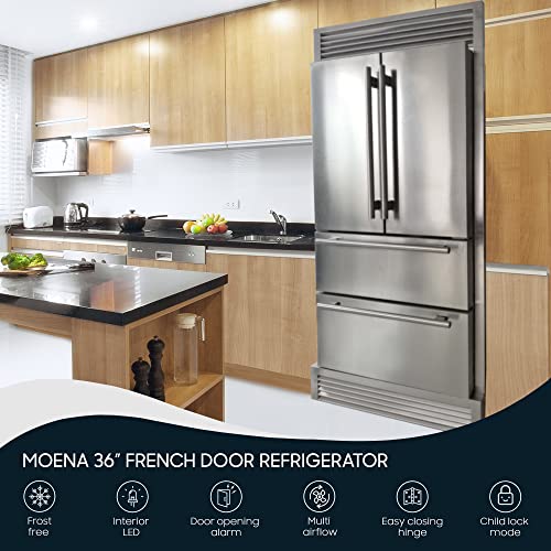 Forno Moena 40" Wide (36" + 4" Trim Kit) Refrigerator and Freezer 19.2 Cu.Ft with Trim Kit Grill - French Door Counter Stainless Steel Freestanding Fridge with Ice Maker