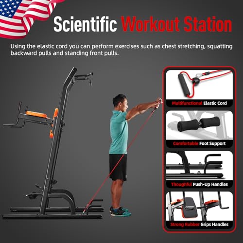 HARISON Multifunction Power Tower with Bench Pull Up Bar Dip Station for Home Gym Workout Strength Training Fitness Equipment