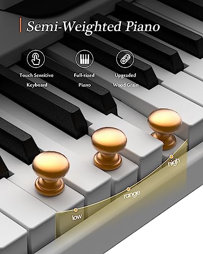 Portable Piano Keyboard, Semi-Weighted Folding Digital Piano 88 Light Up Key, Full Size, Wood Grain, Electric Piano Keyboard w/MIDI Bluetooth, Suitable for Adult, Toddler, Kids