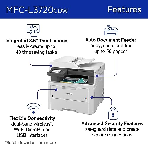 Brother MFC-L3720CDW Wireless Digital Color All-in-One Printer with Laser Quality Output, Copy, Scan, Fax, Duplex, Mobile Includes 4 Month Refresh Subscription Trial ¹ Amazon Dash Replenishment Ready