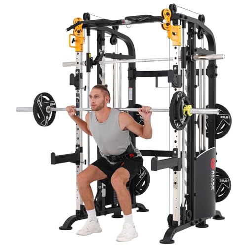 Altas Strength Smith Machine Light Commercial Home Gym Total Body Cage Workout Gym Equipment Tower Squat Rack with Pulley Ratio 2:1 Weight Lifting Machine Leg Press Strength Training M810