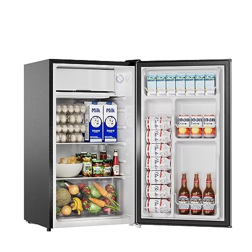 BANGSON Compact Fridge with Freezer, 3.2 CU.FT. Small refrigerator with Freezer, 5 Adjustable Temperatures, 38 dB Low Noise, Reversible Door, Small Fridge For Dorm Bedroom or Office, Silver…