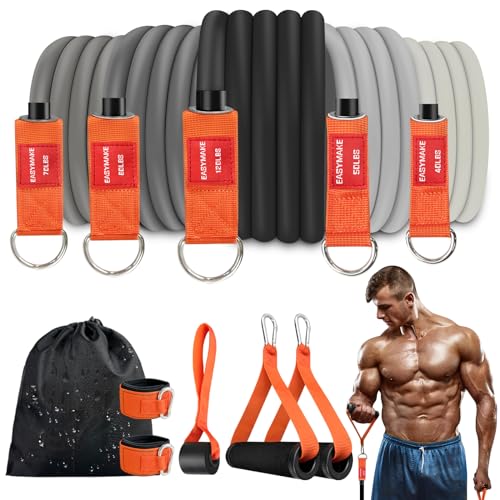 Resistance Bands, 300lbs 360lbs Heavy Exercise Bands with Handles, Resistance Tube Exercise Workout Bands 12 Piece Set, Exercising Bands for Home Working Out Strength Training Equipment