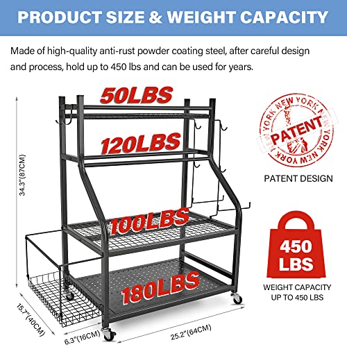 Dumbbell Rack, Yoga Mat Storage Rack - Weight Rack for Dumbbells, Home Gym Storage Rack for Yoga Mat, Dumbbells and Kettlebells, All in One Workout Equipment Storage with Caster Wheels