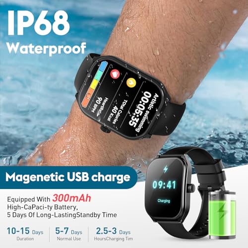 Curve Smart Watch for Men Women (Answer/Make Call), 2.01" Fitness Tracker with 120+ Sport Modes Heart Rate Sleep Blood Oxygen Monitor, IP68 Waterproof Fitness Watch for Android iOS, Black