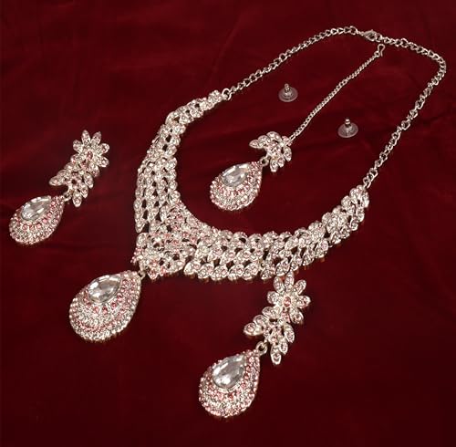 Touchstone Indian wedding jewelry sets for women necklace bollywood jewellery set desi bridal designer necklaces earrings artificial joyeria rhinestone crystal fancy in white or silver or gold tone
