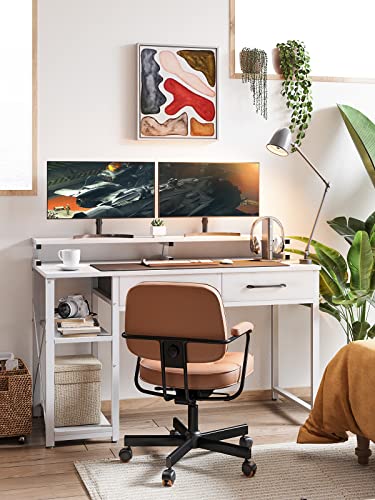 ODK Computer Desk with Drawers and Storage Shelves, 47 inch Home Office Desk with Monitor Stand, Work Study PC Desk for Small Spaces, White