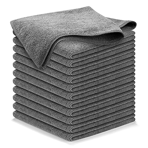 Microfiber Cleaning Cloth Grey - 12 Packs 12.6"x12.6" - High Performance - 1200 Washes, Ultra Absorbent Towels Weave Grime & Liquid for Streak-Free Mirror Shine - Car Washing Cloth