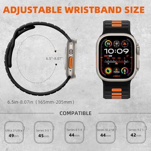 Sport Bands Compatible with Apple Watch Ultra 2/Ultra Band,Compatible with Apple Watch Bands for Men 49mm 45mm 44mm 42mm,Silicone Loop Replacement Strap for iWatch Series 9 8 7 6 5 4 SE 3 2 1