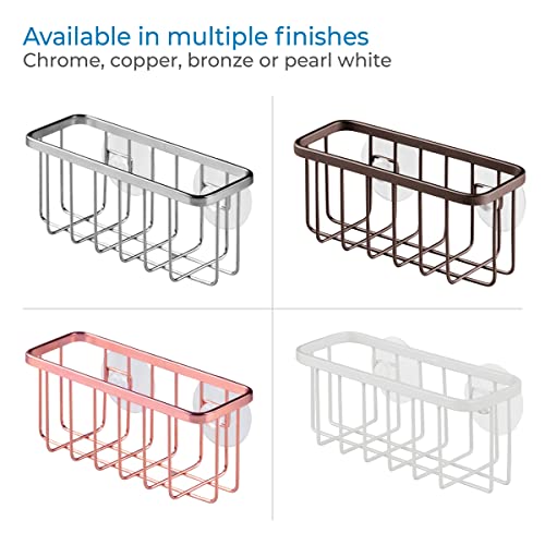 iDesign Gia Stainless Steel Dish Sponge Holder Basket with Suction Cups, Ideal for Kitchen Sinks and Bathroom Organization, 2.25"D x 2.5"W x 5.75"H, Set of 1, Polished