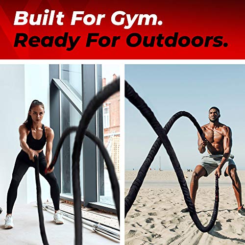 Poly Dacron Weighted Battle Ropes for Home Gym– Indoor/Outdoor Workout Rope with Sleeve, Heat-Shrink Handles, & Anchor Kit – Exercise Rope for Training/Fitness/Boxing, Army Battle Rope