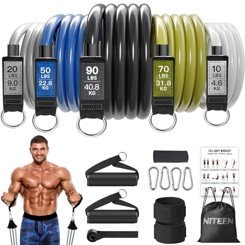 Heavy Resistance Bands for Working Out 240lbs, NITEEN Resistance Bands with Handles Weight Exercise Bands for Men Women,Workout Bands with Door Anchor and Ankle Straps Strength Training Equipment