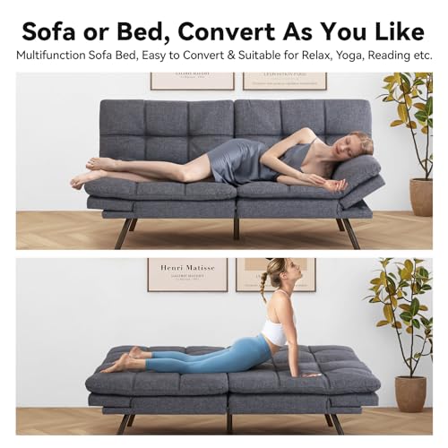 Futon Couch, Convertible Futon Sofa Bed, Memory Foam 70" Futon Sofa, Adjustable Sleeper Sofa, Modern Loveseat Sofa Bed for Compact Space,Living Room, Office, Apartment, Grey, Updated Quality