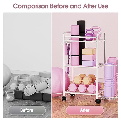 Home Gym storage Rack - Gym Equipment Storage Rack for Yoga Mat Yoga Ball Dumbbells Kettlebells Foam Roller Yoga Strap and Resistance Bands Workout Equipment Organizer
