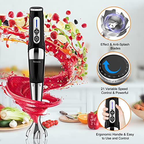 Cordless Hand Blender: 4-in-1 USB Rechargeable Immersion Blender, 21 Variable Speeds & 3-Angle Adjustable with 700ml Chopper, 700ml Beaker, Egg Whisk and Beater for Smoothies, Soup, Baby Food (Black)