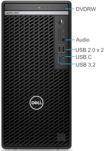 Dell Optiplex 5000 Desktop Computer, Intel i9-12900K, 64GB RAM, 2TB NVMe SSD, Radeon RX 640 4GB Graphics, 3-Monitor Support, Mini-DisplayPort, HDMI, DVDRW, Wi-Fi, BT, USB-C, Windows 11 Pro, Black