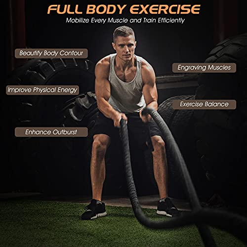 Battle Ropes with Steel Anchor Kit,Heavy Battle Exercise Ropes with Protective Sleeve,1.5in Diameter 30/40/50ft Lengths Polyester Fitness Rope,Full Body Workout Equipment for Home Gym