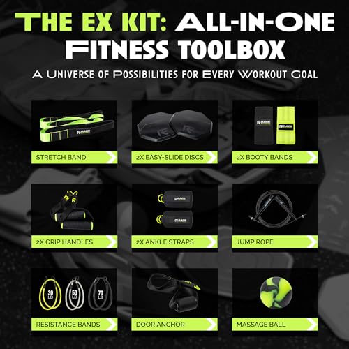 Ex Kit 9-in-1 Gym in a Bag - Stretch, Booty and Resistance Bands with Handles, Door Anchor - Travel, Office and at Home Workout Equipment Home Gym for Exercise, Yoga, and Fitness