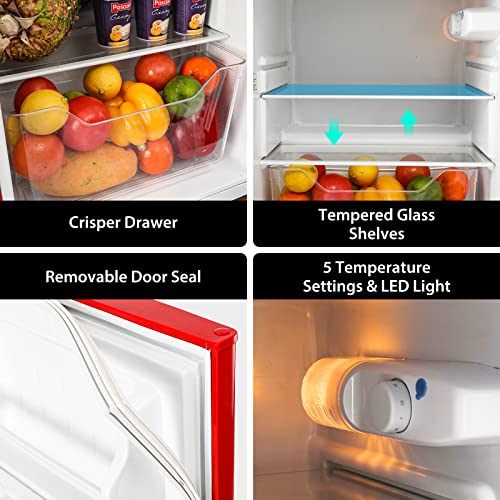 BANGSON Mini Fridge with Freezer, 3.2 CU.FT Small Refrigerator with Freezer, Door Handle, Bottle Opener, For Bedroom, Dorm, Office, Home, Garage or RV, (Red)