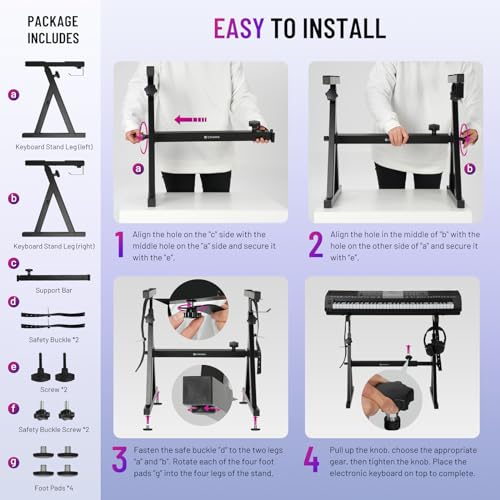 CAHAYA Keyboard Stand Heavy Duty: Z Style Piano Stands Stable and Portable with Height and Width Adjustable Fits for 61 76 88 Keys Electric Pianos CY00366-1