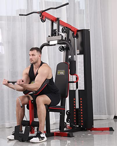 Signature Fitness Multifunctional Home Gym System Workout Station with Leg Extension and Preacher Curl, 122.5LB Weight Stack, Multiple Options, Multiple Packages