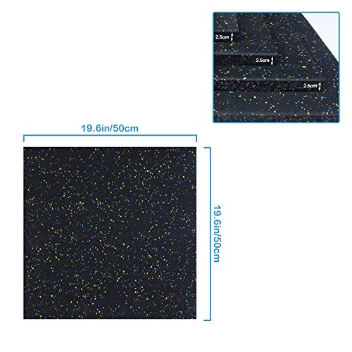 Nisorpa Rubber Exercise Equipment Mats, 4 Pcs Heavy Duty Shock Absorbent Rubber Gym Floor Tiles, 20" x 20'' Anti-Slip Rubber Mats for Home Gym Floor