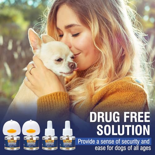 Dog Calming Pheromones Diffuser 6 in 1 Kit Appeasing Pheromone Diffuser to Calm (2 Plug in+4 Pack 48ml Refill) for Anxiety Relief Reduce Aggression Fighting Barking Stress 120 Day Supply(Tasteless)