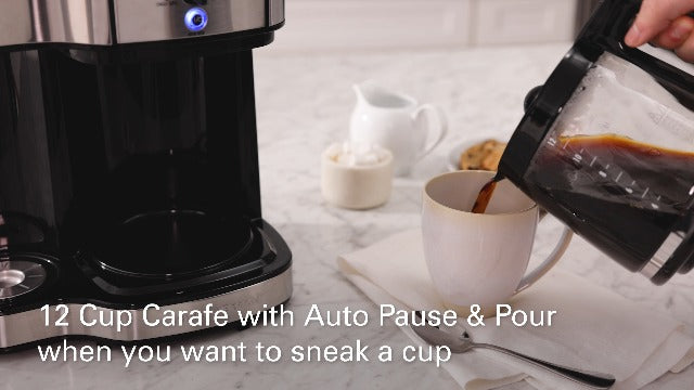 Hamilton Beach 2-Way 12 Cup Programmable Drip Coffee Maker & Single Serve Machine, Glass Carafe, Auto Pause and Pour, Black (49980R)
