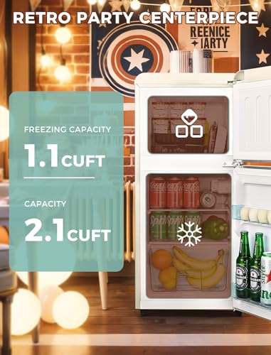 3.2Cu.Ft Compact Refrigerator Mini Fridge with Freezer, 2 Door Retro Small Refrigerator with Freezer, 7 Level Thermostat and Removable Shelves, Mini Fridge for Bedroom Office Apartment Dorm Bar